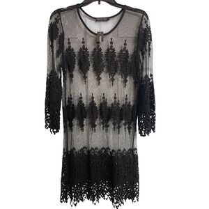 Apparel Love Black Sheer Mesh Crochet Lace Mini Dress Long‎ Sleeve Small NWT